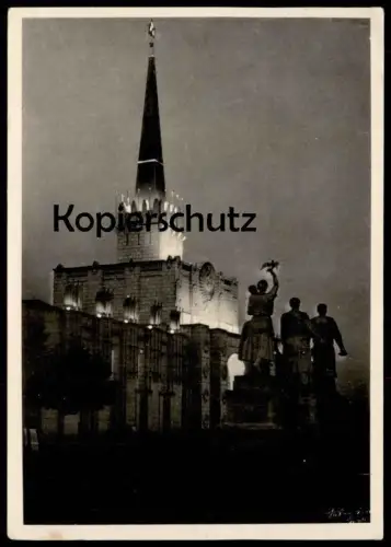ALTE POSTKARTE LEIPZIG MESSE MESSEGELÄNDE BEI NACHT BELEUCHTUNG HALLE DER SOWJETUNION 1952 AK Ansichtskarte postcard cpa