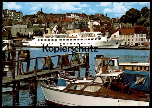 ÄLTERE POSTKARTE MS SEEMÖWE II FLENSBURG BLICK ZUR FÖRDEBRÜCKE FÄHRE SCHIFF Hafen ship port bateau cpa postcard AK