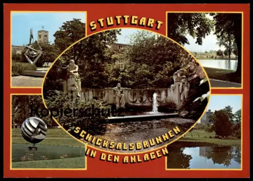 ÄLTERE POSTKARTE STUTTGART SCHICKSALSBRUNNEN IN DEN ANLAGEN SKULPTUR TEICH BRUNNEN Ansichtskarte AK cpa postcard