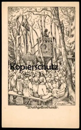 ALTE KÜNSTLER POSTKARTE WALDGOTTESDIENST KINDER ELISABETH LÖRCHER WELTKRIEG Andacht Gottesdienst Ansichtskarte postcard