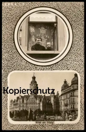 ALTE POSTKARTE GRUSS AUS LEIPZIG MUTTER MIT KIND AM FENSTER NOWAK JUGENDSTIL VORHANG AN ADOLF DLASK cpa postcard AK