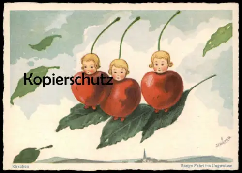 ALTE KÜNSTLER POSTKARTE KIRSCHEN VERMENSCHLICHT KINDER PROFESSOR STRÄTER cherry cerise children Ansichtskarte postcard