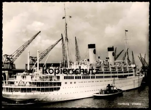 ÄLTERE POSTKARTE DAMPFER MS D' ITALIA IM HAMBURGER HAFEN SCHIFF Hamburg steam boat bateau Ansichtskarte AK cpa postcard