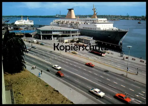 ÄLTERE POSTKARTE KIEL OSLO-KAI FÄHRSCHIFF FÄHRE VW KÄFER BUS ferry Schiff Motorschiff ship bateau Ansichtskarte postcard