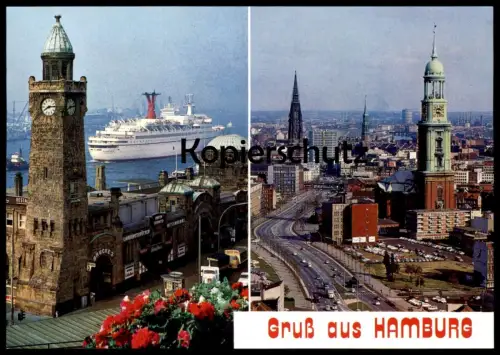 ÄLTERE POSTKARTE GRUSS AUS HAMBURG OST WEST STRASSE SCHIFF ST. PAULI LANDUNGSBRÜCKEN Ship Bateau Elbe Ansichtskarte AK