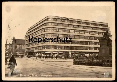 ALTE POSTKARTE BRESLAU TAUENTZIENPLATZ KAUFHAUS WERTHEIM SONDERSTEMPEL TURNFEST 1938 Wroclaw Poland Polska Ansichtskarte