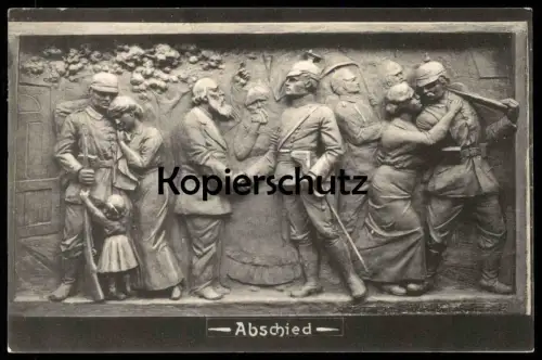 ALTE POSTKARTE ABSCHIED SOLDAT VATER SOHN ALTER MANN FRONT TRAUER Frau femme mourning woman Stempel Büderich postcard AK