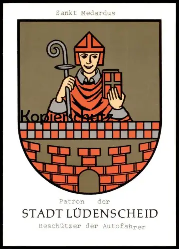 ÄLTERE POSTKARTE PATRON DER STADT LÜDENSCHEID SANKT MEDARDUS BESCHÜTZER DER AUTOFAHRER drivers Ansichtskarte AK postcard
