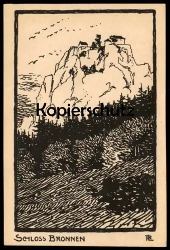 ALTE KÜNSTLER POSTKARTE SCHLOSS BRONNEN BEI BEURON VERM. LINOLDRUCK LINOL LINOLSCHNITT postcard cpa Ansichtskarte AK
