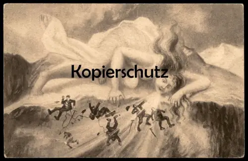 ALTE POSTKARTE DIE JUNGFRAU HUMOR BERGSTEIGER BERGGESICHT BERGGESICHTER Kanton Bern Schweiz cpa postcard Ansichtskarte