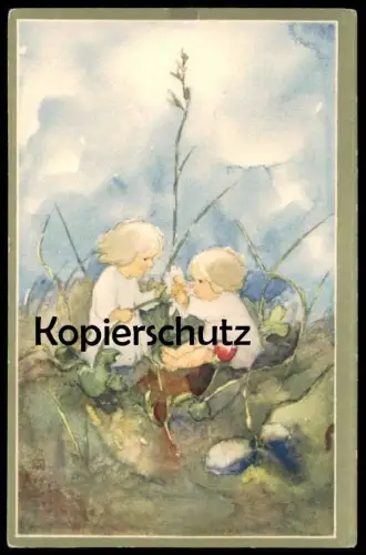 ALTE KÜNSTLER POSTKARTE MILLI WEBER 1928 KINDER & BLUMEN Kind Blume children flower child Ansichtskarte cpa postcard