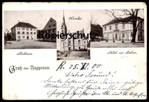 ALTE POSTKARTE GRUSS AUS RAPPENAU HOTEL ZUR SALINE KIRCHE RATHAUS Bad Baden-Württemberg Ansichtskarte AK cpa postcard