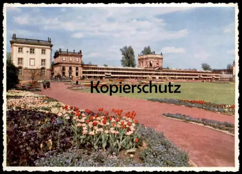 ALTE POSTKARTE KASSEL BLUMENSCHAU VOR DER ORANGERIE BUNDESGARTENSCHAU MAI - OKTOBER 1955 BUGA Ansichtskarte postcard cpa