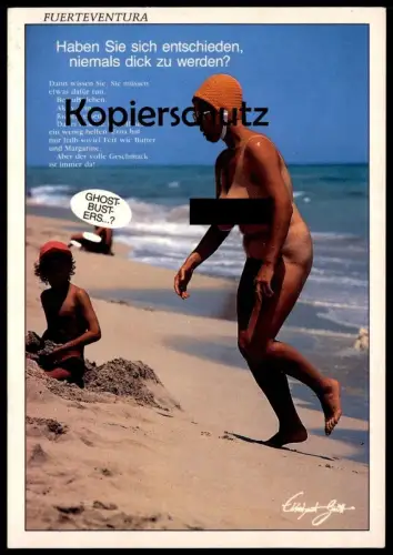 ÄLTERE POSTKARTE FUERTEVENTURA FKK GHOSTBUSTERS MISS MICHELIN GURLITT femme seins nus nude breast woman nudity postcard