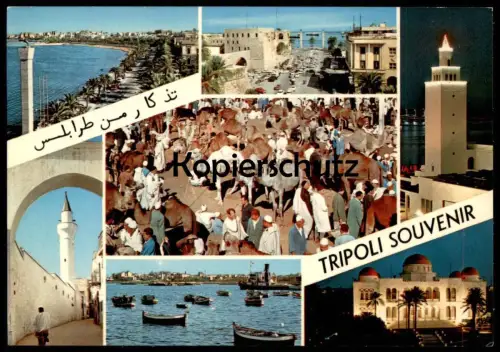 ÄLTERE POSTKARTE TRIPOLI SOUVENIR LIBYA LIBYEN Tripolis Libiya Markt market Kamele camels cpa AK postcard Ansichtskarte