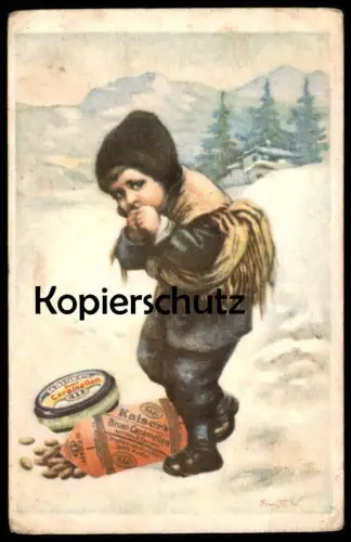 ALTE POSTKARTE JUNGE MIT BONBON KAISER'S BRUST CARAMELLEN MIT DEN 3 TANNEN KIND enfant boy child Ansichtskarte postcard