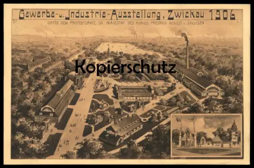 ALTE LITHO POSTKARTE GEWERBE- UND INDUSTRIE AUSSTELLUNG ZWICKAU 1906 PANORAMA HAUPTEINGANG postcard cpa AK Ansichtskarte