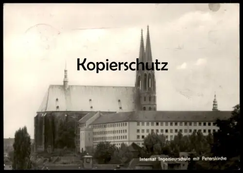 ÄLTERE POSTKARTE GÖRLITZ INTERNATIONALE INGENIEURSCHULE KIRCHE STEMPEL FEUERLÖSCHGERÄTE Feuerwehr fire brigade pompiers