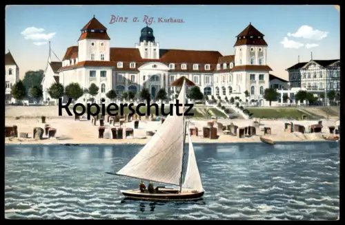 ALTE POSTKARTE BINZ AUF RÜGEN KURHAUS SEGELBOOT BOOT SCHIFF STRAND Ansichtskarte AK postcard cpa
