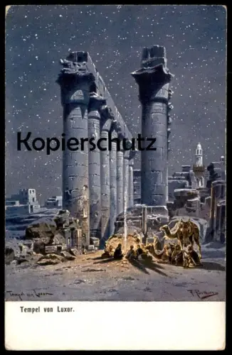 ALTE POSTKARTE TEMPEL VON LUXOR BEI NACHT SIGN. FRIEDRICH PERLBERG Ägypten Egypt at night postcard cpa Ansichtskarte AK