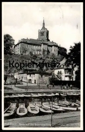 ALTE POSTKARTE BAD CLEVE BLICK AUF DIE SCHWANENBURG 1938 BOOTE KLEVE Boot boat Ansichtskarte AK postcard cpa