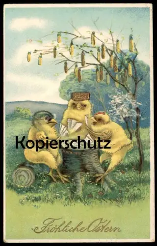 ALTE POSTKARTE KÜKEN VERMENSCHLICHT KARTENSPIEL SKAT Karten jouer aux de cartes skate playing card game cards vergoldet