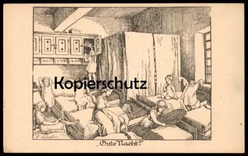 ALTE KÜNSTLER POSTKARTE GUTE NACHT KINDER SCHLAFSAAL ELISABETH LÖRCHER WELTKRIEG Kind good night Ansichtskarte postcard