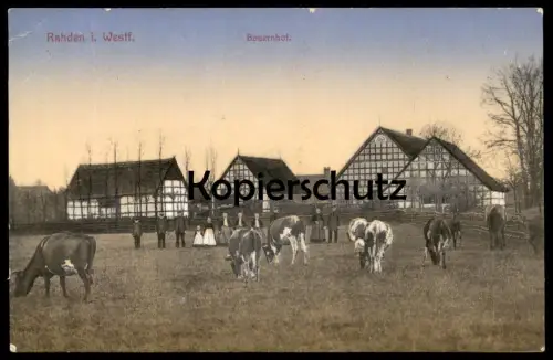 ALTE POSTKARTE RAHDEN IN WESTFALEN BAUERNHOF BAUERNHAUS KÜHE KUH vache cow cows farm house Ansichtskarte postcard cpa AK