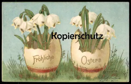 ALTE POSTKARTE FRÖHLICHE OSTERN RAND DER EIER VERGOLDET Ei eggs easter paques postcard Ansichtskarte AK cpa postcard