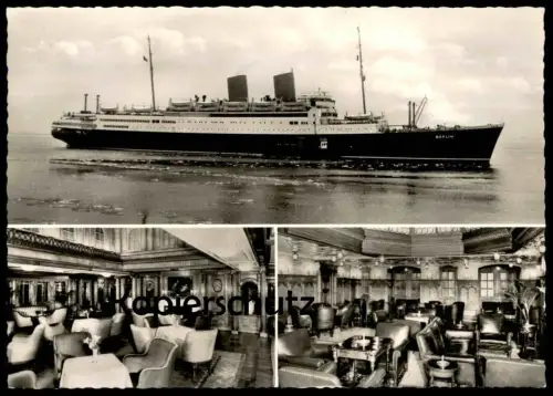 ÄLTERE POSTKARTE M.S. BERLIN NORDDEUTSCHER LLOYD GESELLSCHAFTSHALLE RAUCHSALON MS Schiff Motorschiff ship postcard cpa
