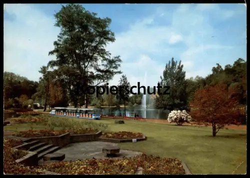 ÄLTERE POSTKARTE SAARBRÜCKEN DEUTSCH-FRANZÖSISCHER GARTEN jardin Zug train touristique locomotive Briefmarke WM 1974 AK