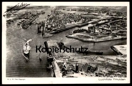 ALTE POSTKARTE YMUIDEN LUCHTFOTO IJMUIDEN VELSEN SCHIFFE DAMPFER SCHIFF FRACHTSCHIFF HAFFEN ship harbour postcard cpa AK