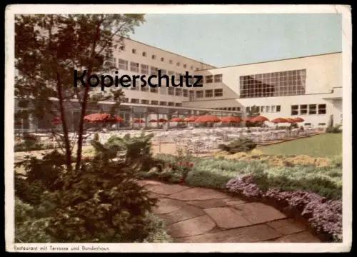 ALTE POSTKARTE BONN RESTAURANT MIT TERRASSE UND BUNDESHAUS Parlament Politik Politics Policy Politique Germany AK cpa