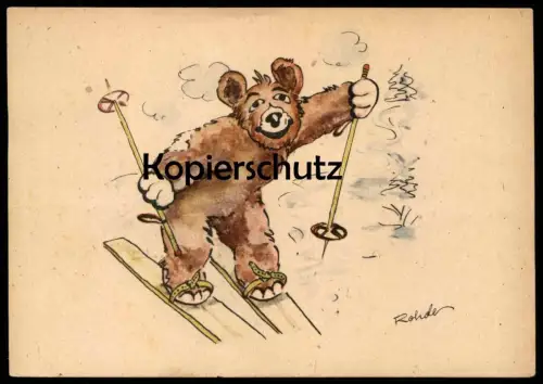 ALTE KÜNSTLER POSTKARTE TEDDY BÄR FÄHRT SKI ROHDE Skier bear skiing ours cpa Ansichtskarte AK postcard