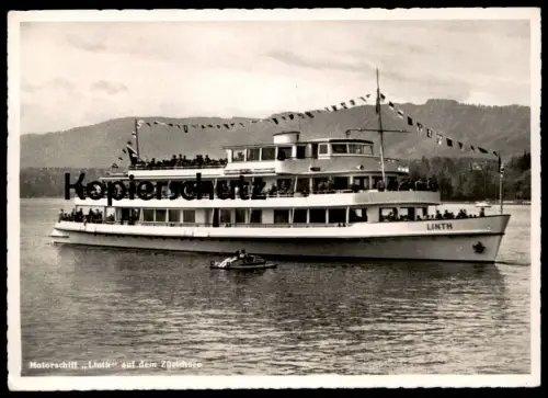 ÄLTERE POSTKARTE MOTORSCHIFF MS LINTH AUF DEM ZÜRICHSEE & TRETBOOT Schiff ship bateau Ansichtskarte AK cpa postcard