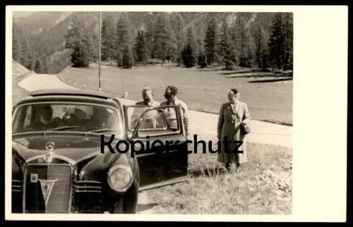 ALTE FOTO POSTKARTE RASTPLATZ AUF DEM AUTOAUSFLUG VON GRIES ÜBER SCHULS TARASP & ST. MORITZ DAIMLER BENZ MERCEDES Scuol