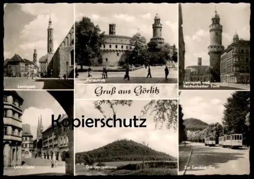 ÄLTERE POSTKARTE GRUSS AUS GÖRLITZ LENINPLATZ UNTERMARKT LANDESKRONE STRASSENBAHN Zgorzelec Ansichtskarte postcard cpa