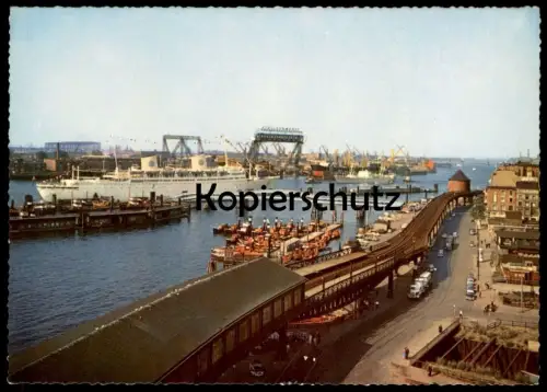 ÄLTERE POSTKARTE HAMBURG SCHIFF VORSETZEN UND ÜBERSEEBRÜCKE HAFEN DAMPFER harbour port ship Ansichtskarte postcard cpa