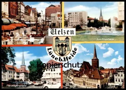 ÄLTERE POSTKARTE UELZEN HERZOGENPLATZ AM KREISHAUS FUSSGÄNGERZONE BAHNHOFSTRASSE RATHAUS VW Käfer Ansichtskarte postcard
