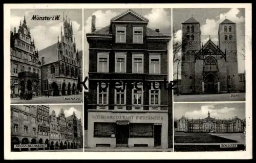 ALTE POSTKARTE MÜNSTER HOTEL RESTAURANT BIEDERMEIER 1938 BESITZER C. BISPING WESTFALIA PILS Bier Westfalen Ansichtskarte