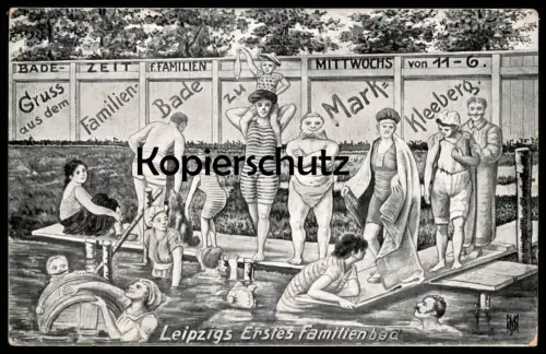 ALTE POSTKARTE GRUSS AUS DEM FAMILIENBADE ZU MARKKLEEBERG LEIPZIGS ERSTES FAMILIENBAD Leipzig Bad bath postcard
