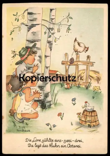 ALTE POSTKARTE MÄDCHEN & JUNGE HUHN OSTEREI OSTERN KIND SIGN. ILSE NORDHAUS EI egg easter paques enfant child postcard