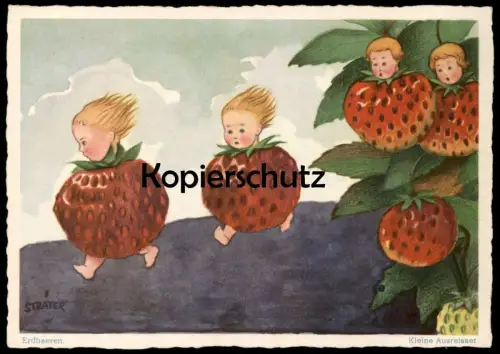 ALTE KÜNSTLER POSTKARTE ERDBEEREN VERMENSCHLICHT KINDER PROFESSOR STRÄTER strawberry children Ansichtskarte cpa postcard