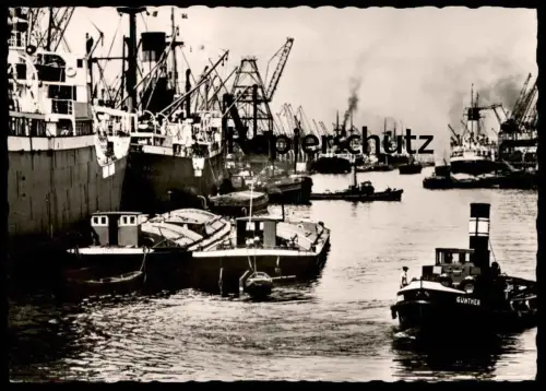 ÄLTERE POSTKARTE BREMEN ÜBERSEEHAFEN SCHLEPPER GÜNTHER KRÄNE Kran Hafen harbour port Frachschiff cargo ship postcard