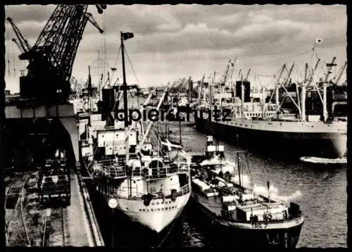 ÄLTERE POSTKARTE BREMEN ÜBERSEEHAFEN FRACHTSCHIFF GUDRUN HELSINGBORG TRAIN ZUG WAGGON cargo ship Ansichtskarte postcard