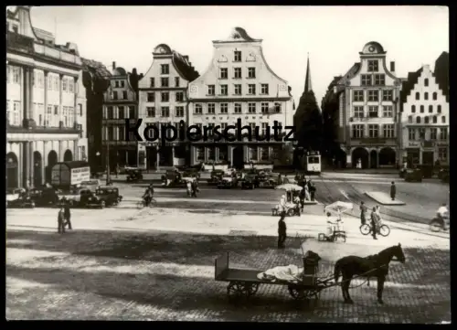 ALTES ORIGINAL FOTO ROSTOCK MARKT PFERD & KARREN UMZÜGE STRASSENBAHN ECHTE FOTOGRAFIE PHOTO KOCH MECKLENBURG-VORPOMMERN