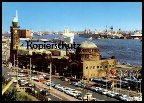 ÄLTERE POSTKARTE HAMBURG ST. PAULI LANDUNGSBRÜCKEN VW KÄFER MERCEDES Schiff ship bateau Elbe cpa postcard Ansichtskarte