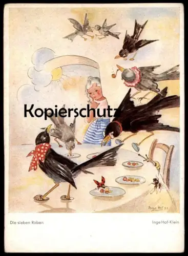 ALTE POSTKARTE DIE SIEBEN RABEN THE SEVEN RAVENS LES SEPT CORBEAUX INGE HOF KLEIN Märchen fairy tale Grimm postcard cpa