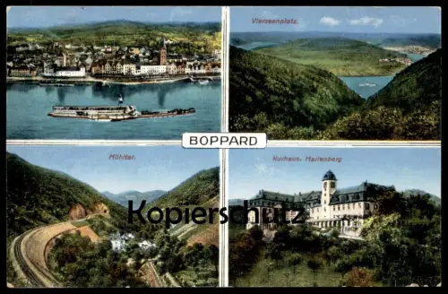 ALTE POSTKARTE BOPPARD 1926 VIERSEENPLATZ KURHAUS MARIENBERG MÜHLTAL BAHNSTRECKE Ansichtskarte cpa postcard AK