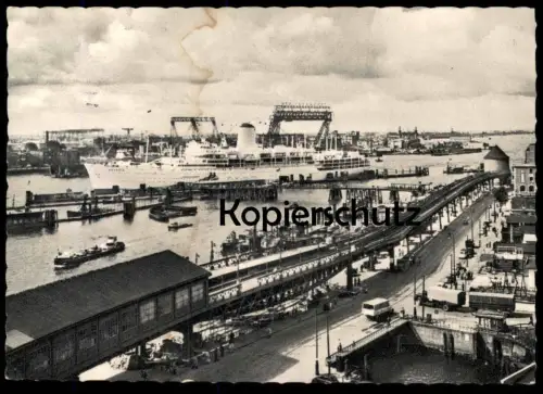 ÄLTERE POSTKARTE HAMBURG HAMBURGER HAFEN VORSETZEN UND ÜBERSEEBRÜCKE HOTEL ZUM KRONPRINZ Schiff harbour Dampfer ship